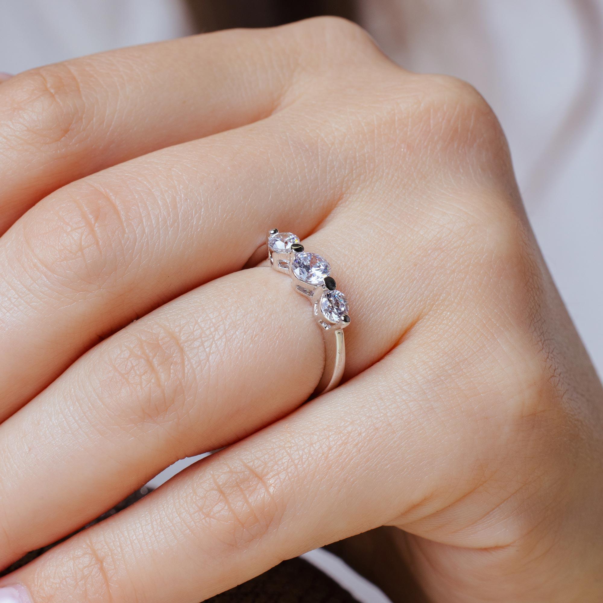 Silver 925 Rhodium Plated 3 Set Round Clear CZ Bridal Ring - BGR00761