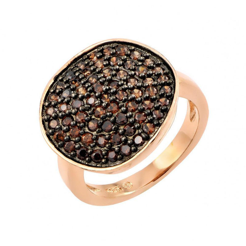 Silver 925 Black Rhodium and Rose Gold Plated Colored CZ Pave Set Flat Disc Ring - BGR00764 | Silver Palace Inc.
