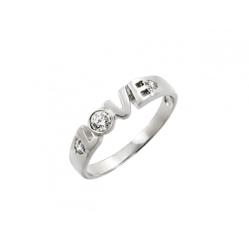 Silver 925 Rhodium Plated Clear CZ Love Ring - BGR00773 | Silver Palace Inc.