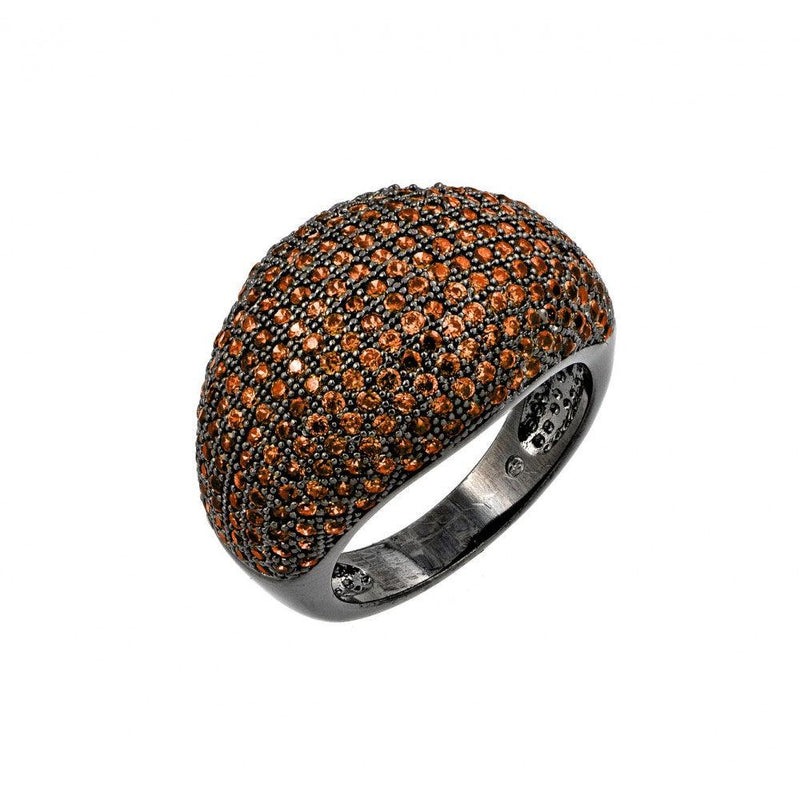 Silver 925 Oxidized Rhodium Plated Orange Micro Pave Set CZ Dome Ring - BGR00774ORG | Silver Palace Inc.