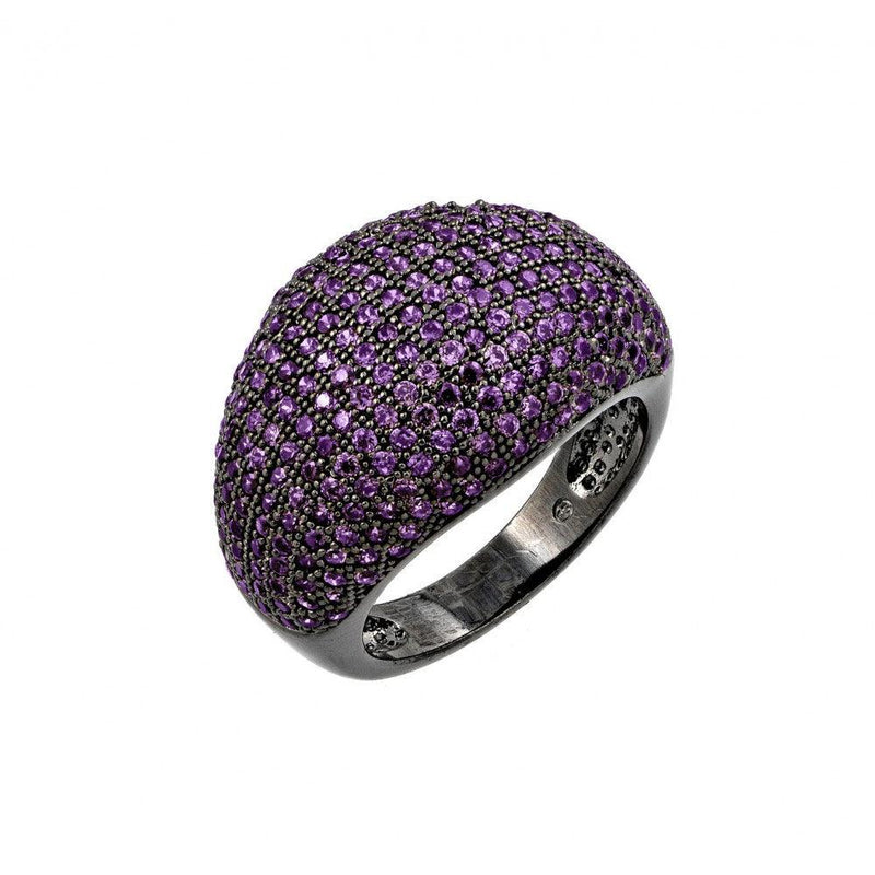 Silver 925 Oxidized Rhodium Plated Purple CZ Dome Ring - BGR00774PUR | Silver Palace Inc.