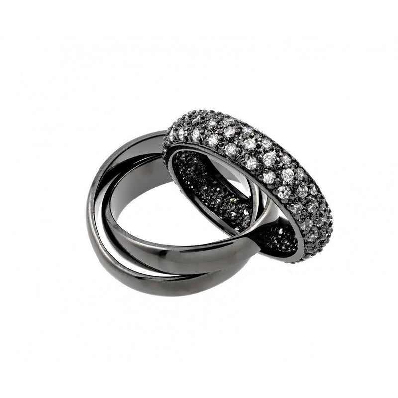 Silver 925 Black Rhodium Plated Clear Pave Set CZ Eternity Movable Ring - BGR00775 | Silver Palace Inc.