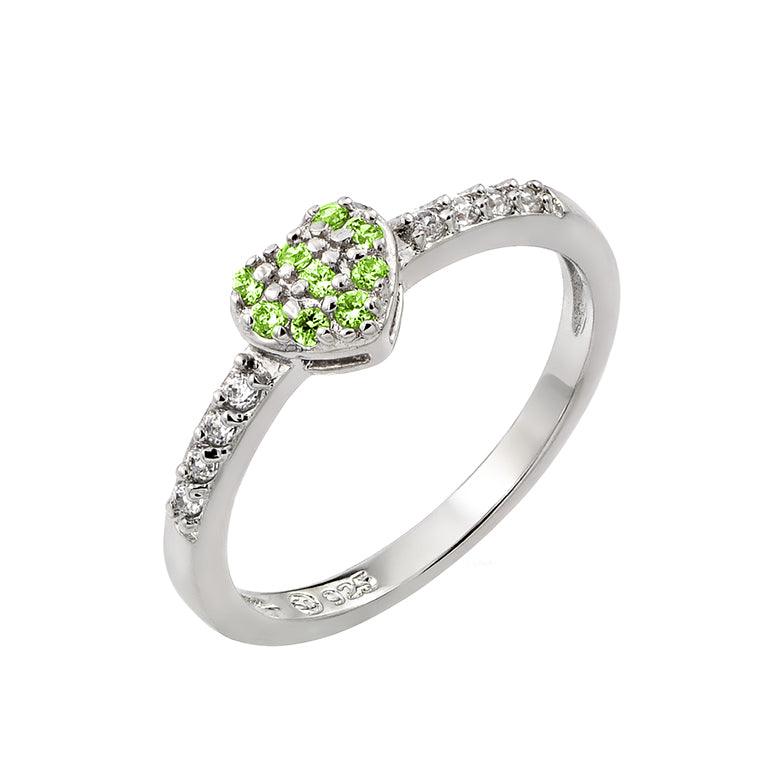 Silver 925 Rhodium Plated Clear Inlay CZ August Birthstone Heart Ring  - BGR00784AUG | Silver Palace Inc.