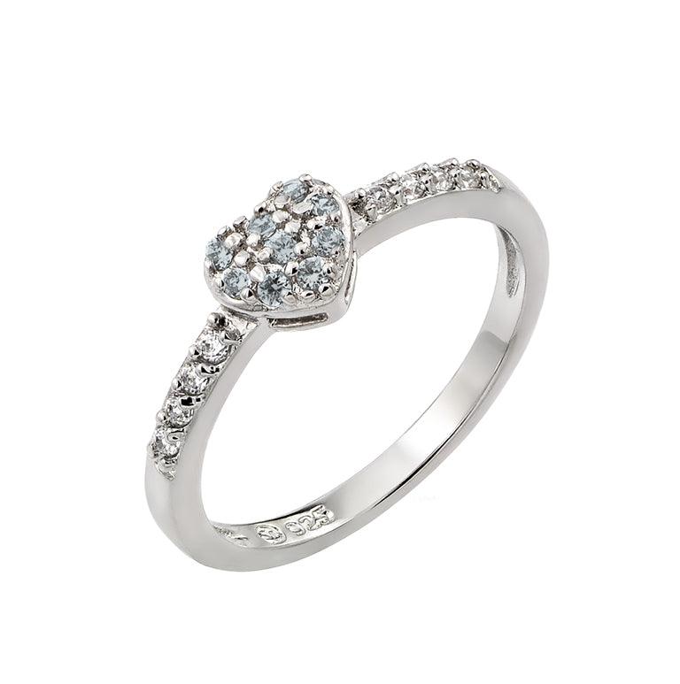 Silver 925 Rhodium Plated Clear Inlay CZ March Birthstone Heart Ring - BGR00784MAR | Silver Palace Inc.
