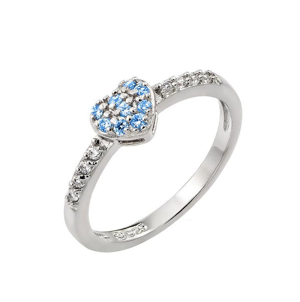 Silver 925 Rhodium Plated Clear Inlay CZ September Birthstone Heart Ring  - BGR00784SEP | Silver Palace Inc.