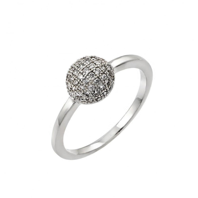 Silver 925 Rhodium Plated Clear Pave Set CZ Bead Ring - BGR00790 | Silver Palace Inc.