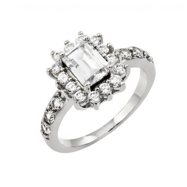 Silver 925 Rhodium Plated Clear Cluster and Square Center CZ Engagement Ring - BGR00792 | Silver Palace Inc.