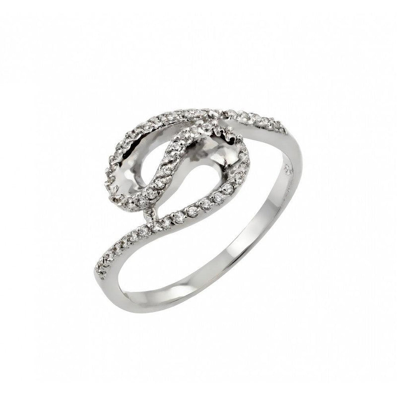 Silver 925 Rhodium Plated Clear Inlay CZ Loop Ring - BGR00811 | Silver Palace Inc.