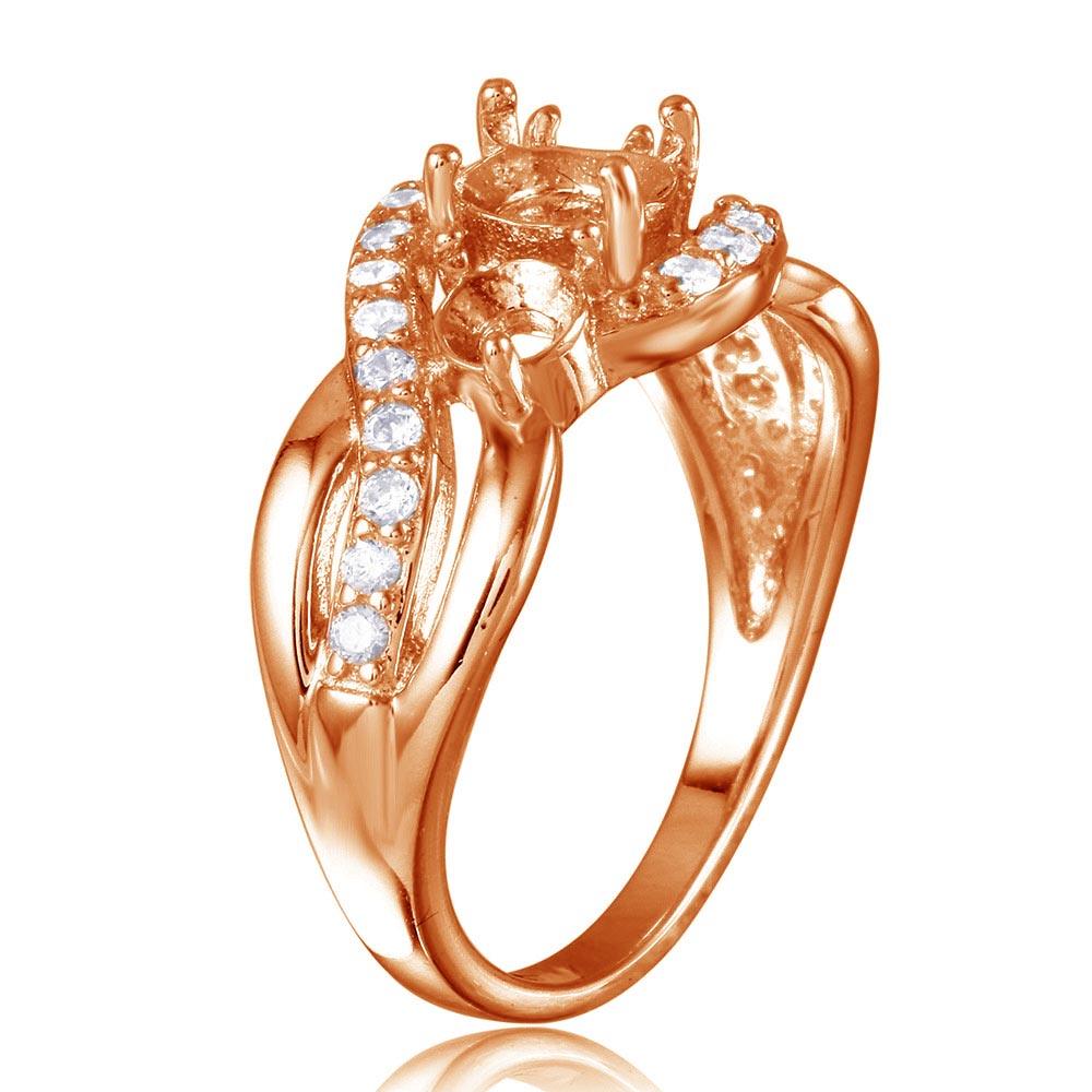 Anillo de plata de ley 925 bañado en oro rosa con tres piedras de engaste y cuerpo cónico - BGR00813RGP