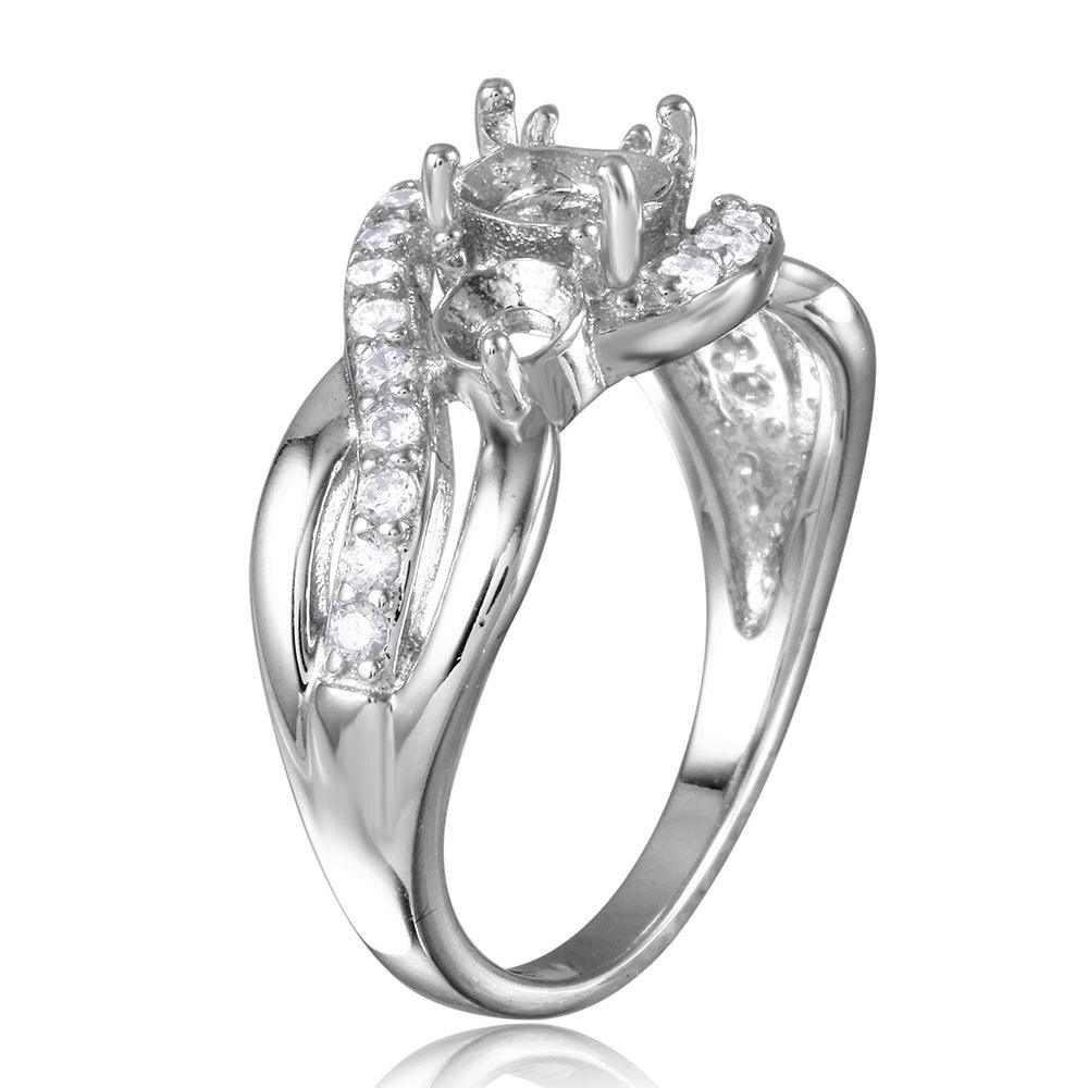 Anillo de vástago cónico con 3 piedras de montaje chapadas en rodio de plata 925 - BGR00813