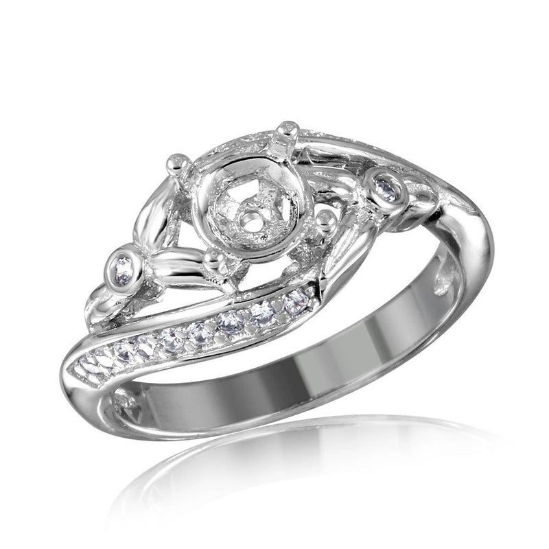 Silver 925 Rhodium Plated Overlap CZ Flower Design Mounting Ring - BGR00816 | Silver Palace Inc.