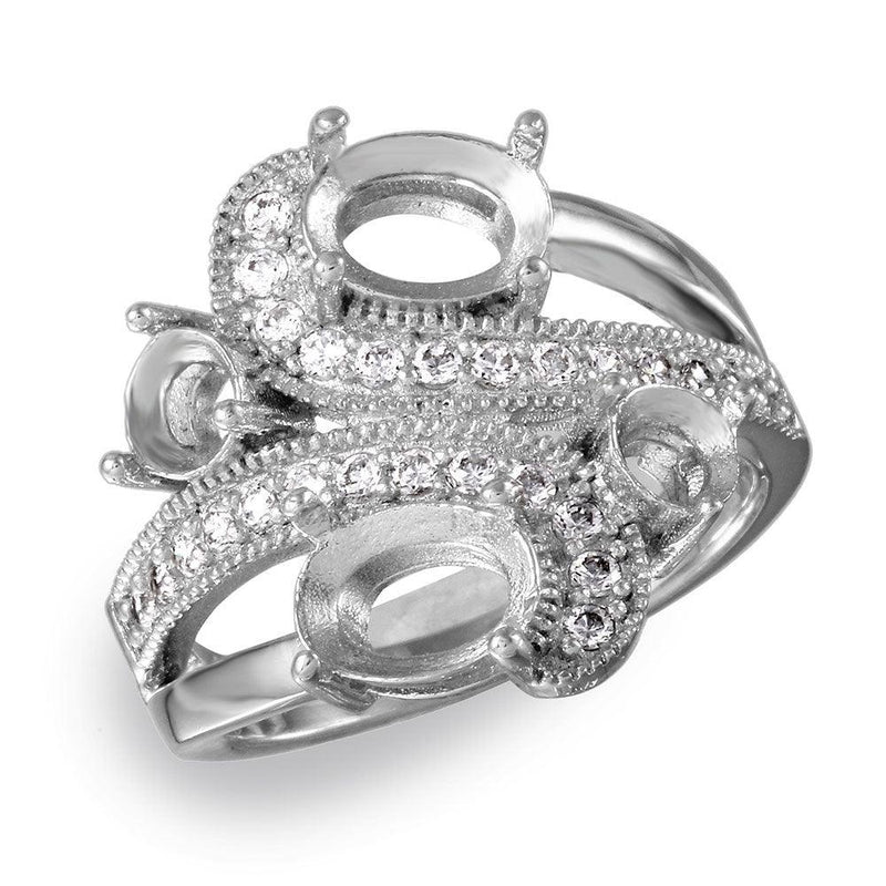 Silver 925 Rhodium Plated 4 Mounting Stones Wave Cz Design Ring - BGR00817 | Silver Palace Inc.