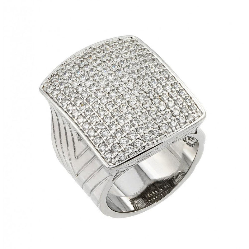 Silver 925 Rhodium Plated Micro Pave Clear CZ Square Ring - BGR00825 | Silver Palace Inc.