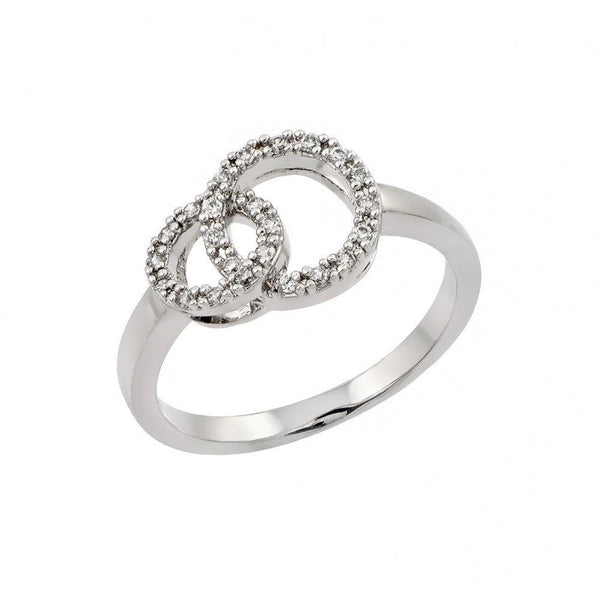 Silver 925 Rhodium Plated Clear CZ Intertwined Circles Ring - BGR00826 | Silver Palace Inc.