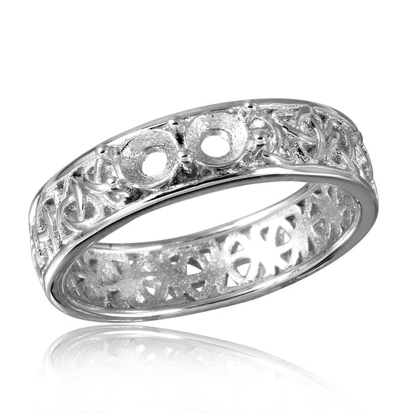 Silver 925 Rhodium Plated Celtic Designed Band 2 Stones Mounting Ring - BGR00828 | Silver Palace Inc.