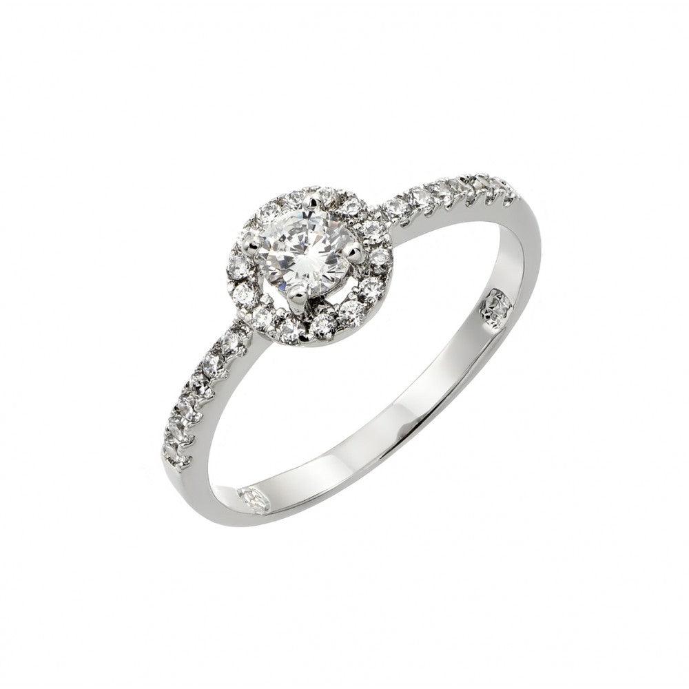 Silver 925 Rhodium Plated Clear Round CZ Bridal Ring - BGR00831 | Silver Palace Inc.