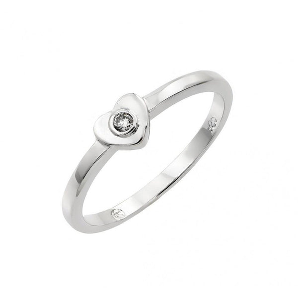 Silver 925 Rhodium Plated Single Clear CZ Heart Ring - BGR00836 | Silver Palace Inc.