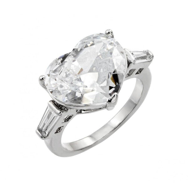 Silver 925 Rhodium Plated Larger Clear CZ Heart Ring - BGR00844 | Silver Palace Inc.