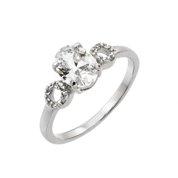 Silver 925 Rhodium Plated Clear Oval Center CZ Open Circle Sides Ring - BGR00853 | Silver Palace Inc.