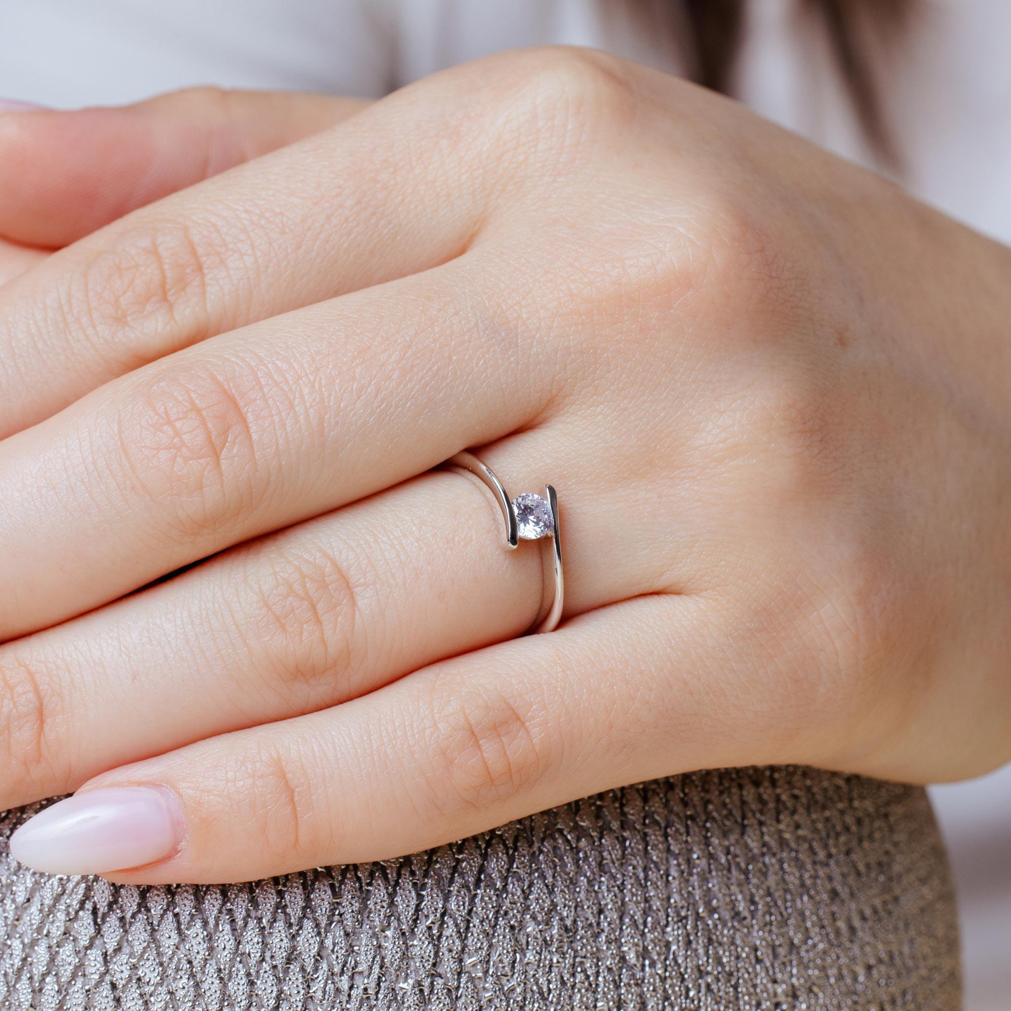 Silver 925 Rhodium Plated Single CZ Plain Ring - BGR00854