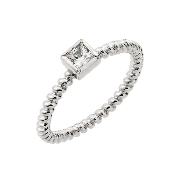 Silver 925 Rhodium Plated Clear Square Center CZ Bead Ring - BGR00857 | Silver Palace Inc.