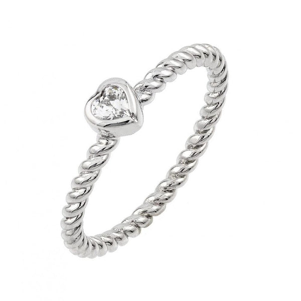 Silver 925 Rhodium Plated Rope CZ Ring - BGR00858 | Silver Palace Inc.