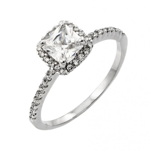 Silver 925 Rhodium Plated Clear CZ Square Ring - BGR00862 | Silver Palace Inc.