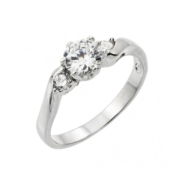Silver 925 Rhodium Plated 3 Stone Set CZ Past Present Future Curved Ring - BGR00870 | Silver Palace Inc.