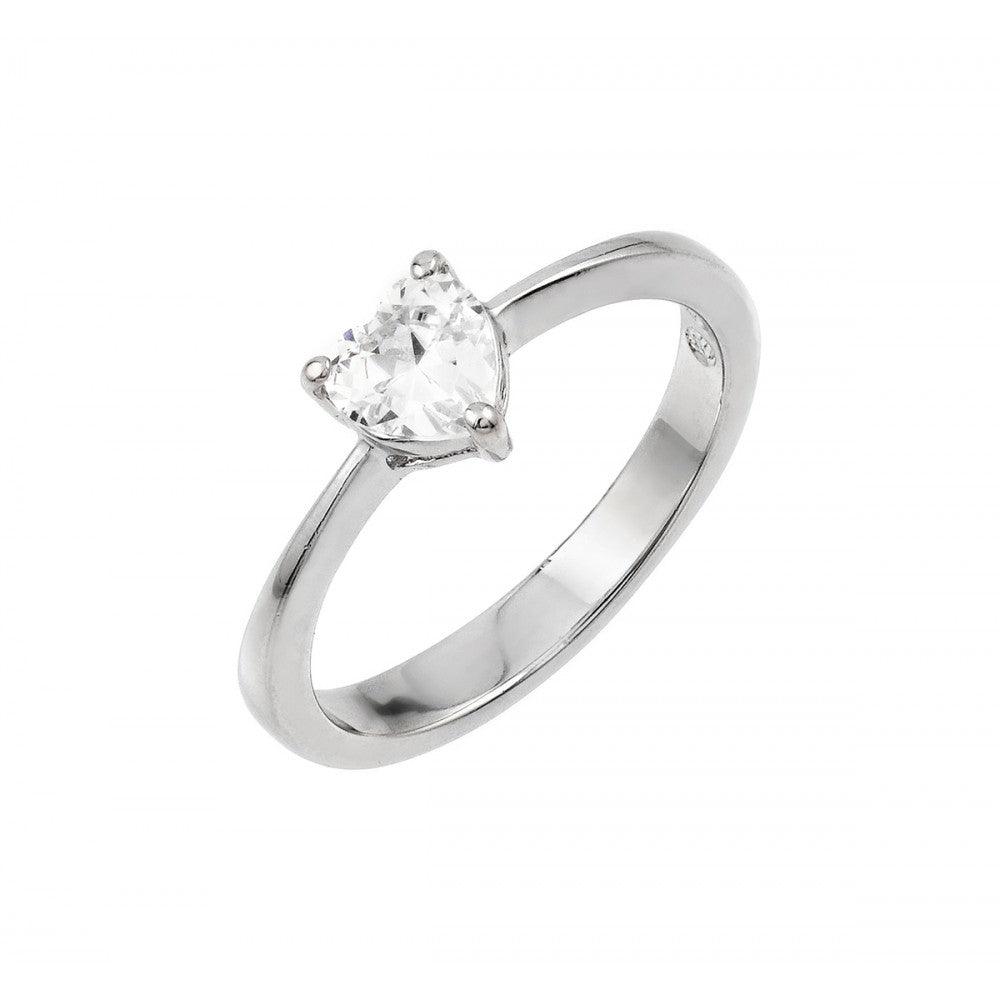 Silver 925 Rhodium Plated Clear CZ Solitaire Ring - BGR00871 | Silver Palace Inc.