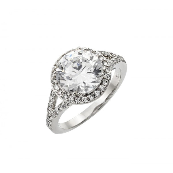 Silver 925 Rhodium Plated Clear Round and Cluster CZ Bridal Ring - BGR00873 | Silver Palace Inc.