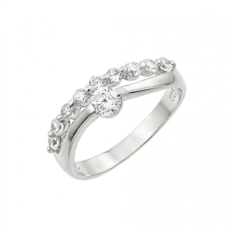 Silver 925 Rhodium Plated Round Clear CZ 2 Row Ring - BGR00876 | Silver Palace Inc.