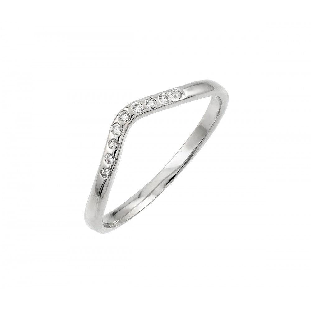 Silver 925 Rhodium Plated Clear CZ Chevron Ring - BGR00880 | Silver Palace Inc.