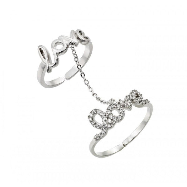Silver 925 Rhodium Plated Clear CZ Love Knuckle Slave Ring - BGR00882 | Silver Palace Inc.