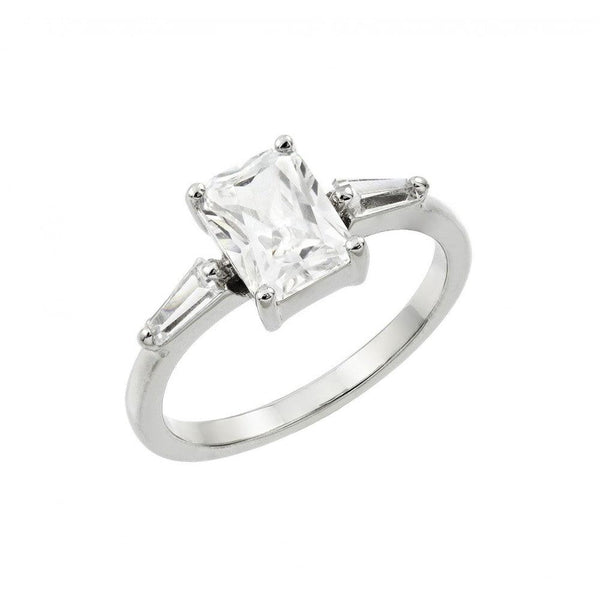 Silver 925 Rhodium Plated Clear Rectangular Center CZ Ring - BGR00889 | Silver Palace Inc.