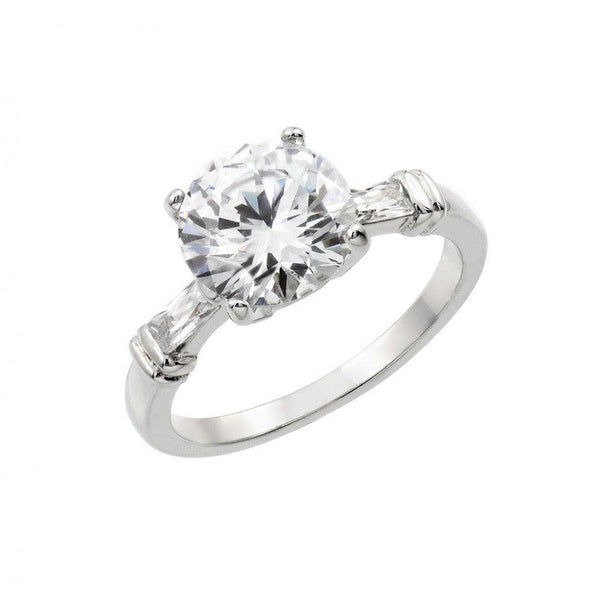 Silver 925 Rhodium Plated Clear Round Center CZ Bridal Engagement Ring - BGR00890 | Silver Palace Inc.