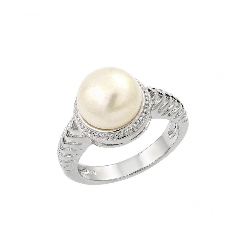Silver 925 Rhodium Plated Fresh Water Pearl Center Rope Ring - BGR00908 | Silver Palace Inc.