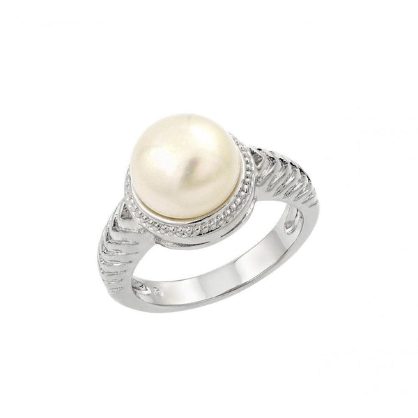 Silver 925 Rhodium Plated Fresh Water Pearl Center Rope Ring - BGR00908 | Silver Palace Inc.