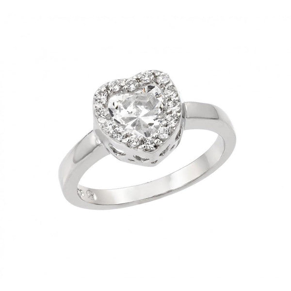 Silver 925 Rhodium Plated Clear CZ Heart Ring - BGR00911 | Silver Palace Inc.