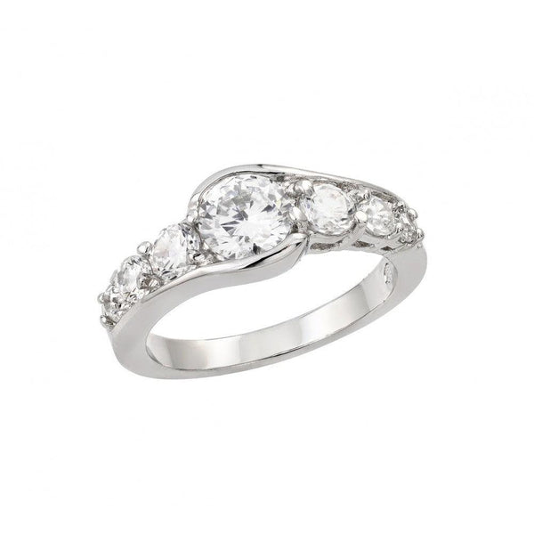 Silver 925 Rhodium Plated Clear Round CZ Single Row Ring - BGR00914 | Silver Palace Inc.