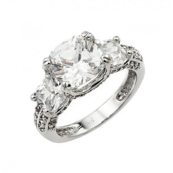 Silver 925 Rhodium Plated Past Present Future Square CZ Ring - BGR00923 | Silver Palace Inc.