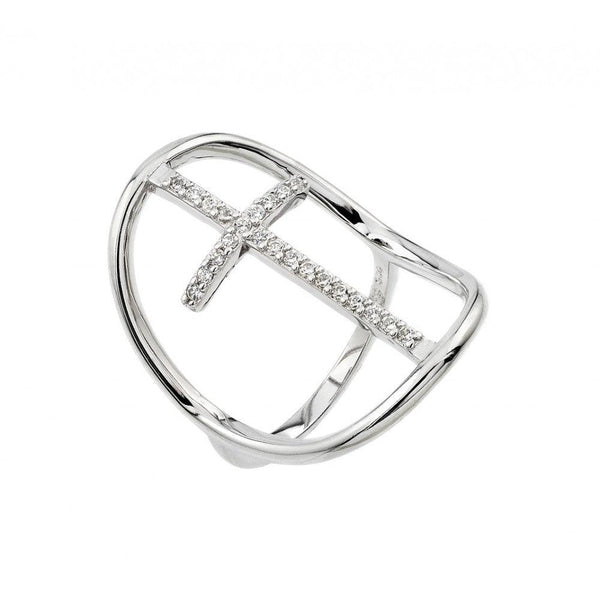 Silver 925 Rhodium Plated Cross Ring - BGR00924 | Silver Palace Inc.