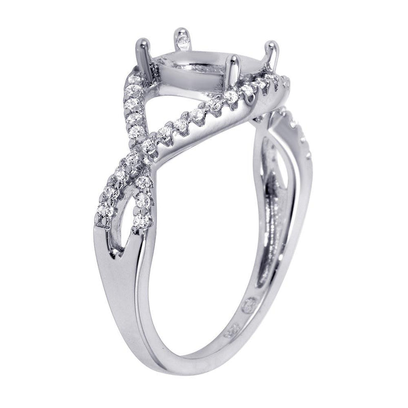 Rhodium Plated 925 Sterling Silver Twisted Center Mounting Ring with CZ - BGR00933