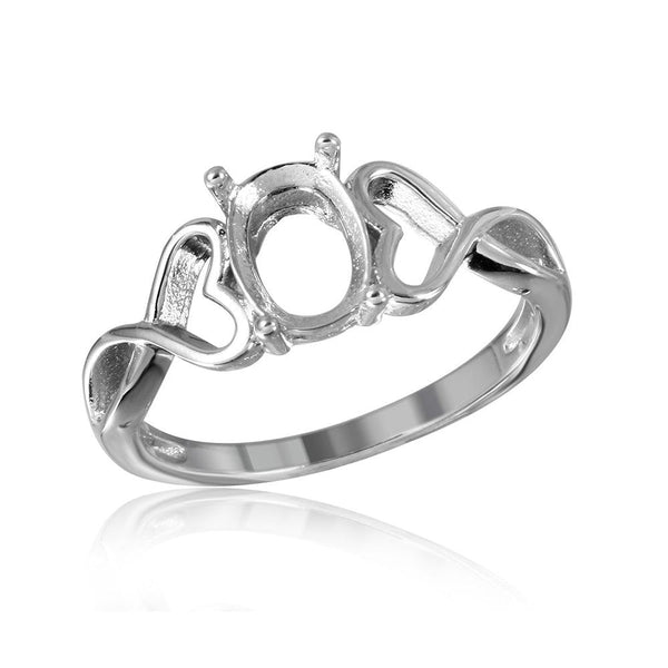 Silver 925 Rhodium Plated Open Heart Shank Single Stone Mounting Ring - BGR00934 | Silver Palace Inc.