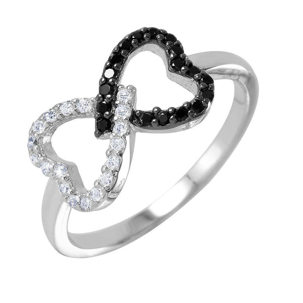 Silver 925 Rhodium and Black Rhodium Plated Open Twin Heart Ring - BGR00942 | Silver Palace Inc.