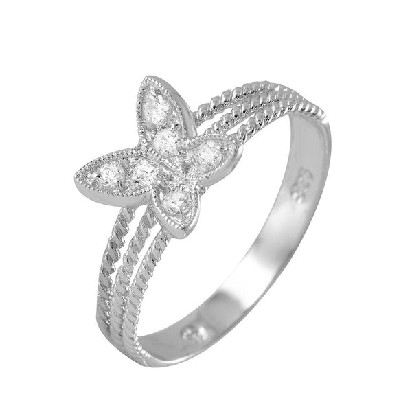 Silver 925 Rhodium Plated Butterfly CZ Ring - BGR00954 | Silver Palace Inc.