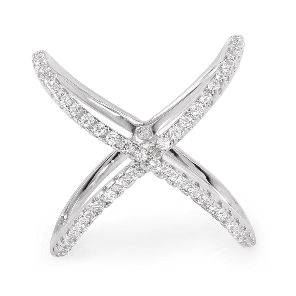 Silver 925 Rhodium Plated Wavy X Ring - BGR00965