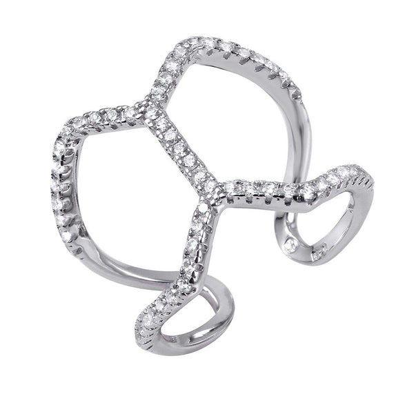 Silver 925 Rhodium Plated Open Connected CZ Ring - BGR00971 | Silver Palace Inc.