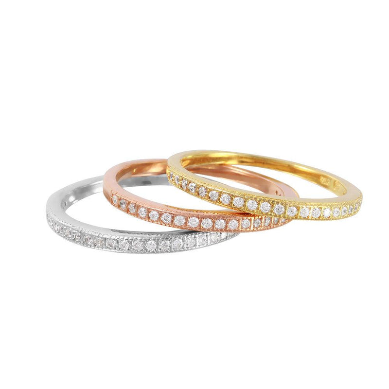 Silver 925 Rhodium Plated Tri Color Stackable Rings - BGR00998
