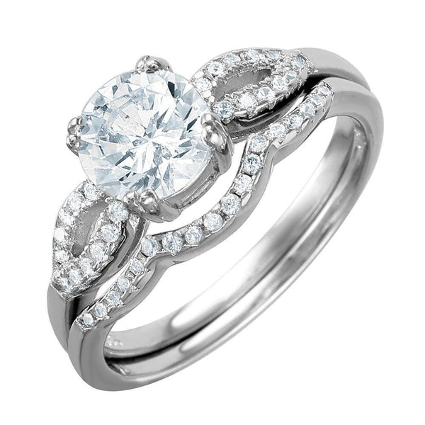 Silver 925 Rhodium Plated Open Wave Design Band Round CZ Center Bridal Ring - BGR01001 | Silver Palace Inc.