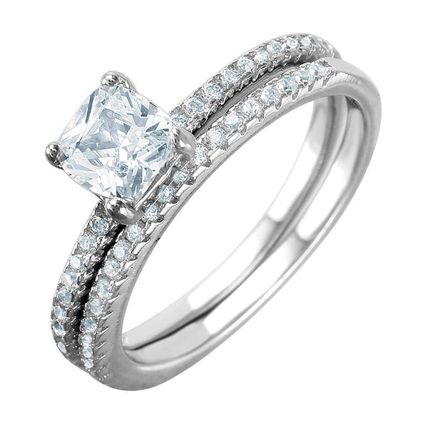 Silver 925 Rhodium Plated Square Center CZ Bridal Ring - BGR01010 | Silver Palace Inc.